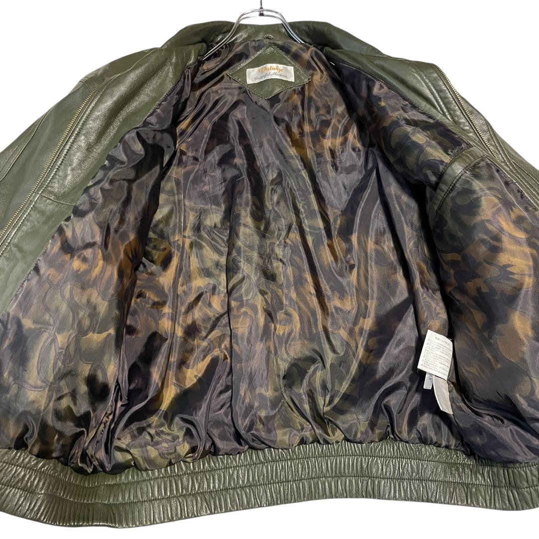 【vintage】スペイン 羊革ラムレザーシングルライダースジャケット カーキL