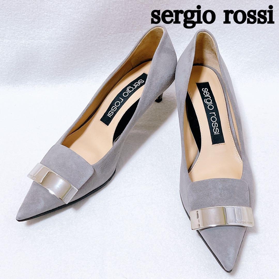 セルジオロッシ SR1 パンプス スエード バックル プレート ポインテッドトゥ
