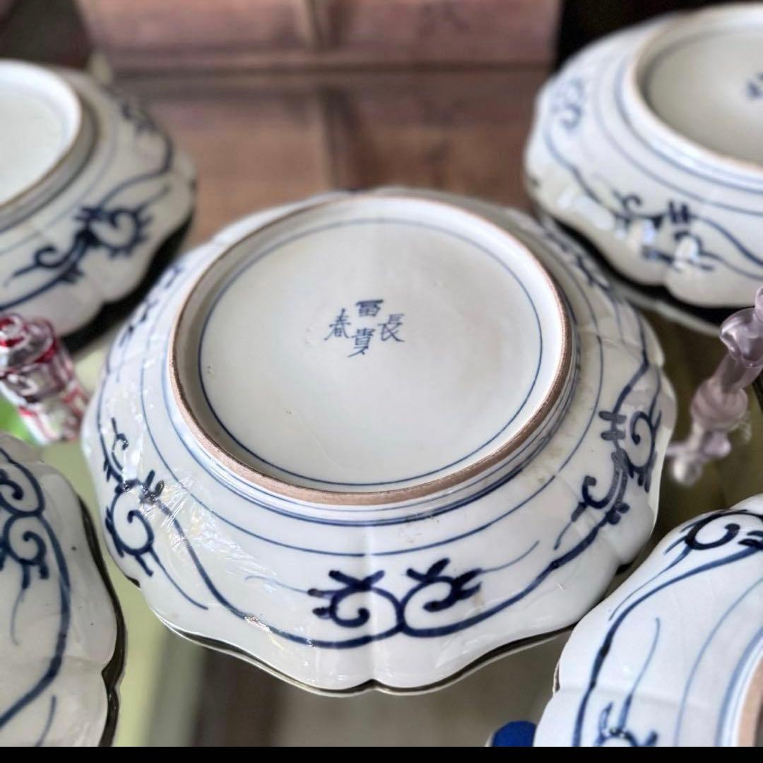 雪解特別価格‼️GOLD伊万里錦手　帆かけ舟❌山水❌米俵富貴長春八寸皿5客