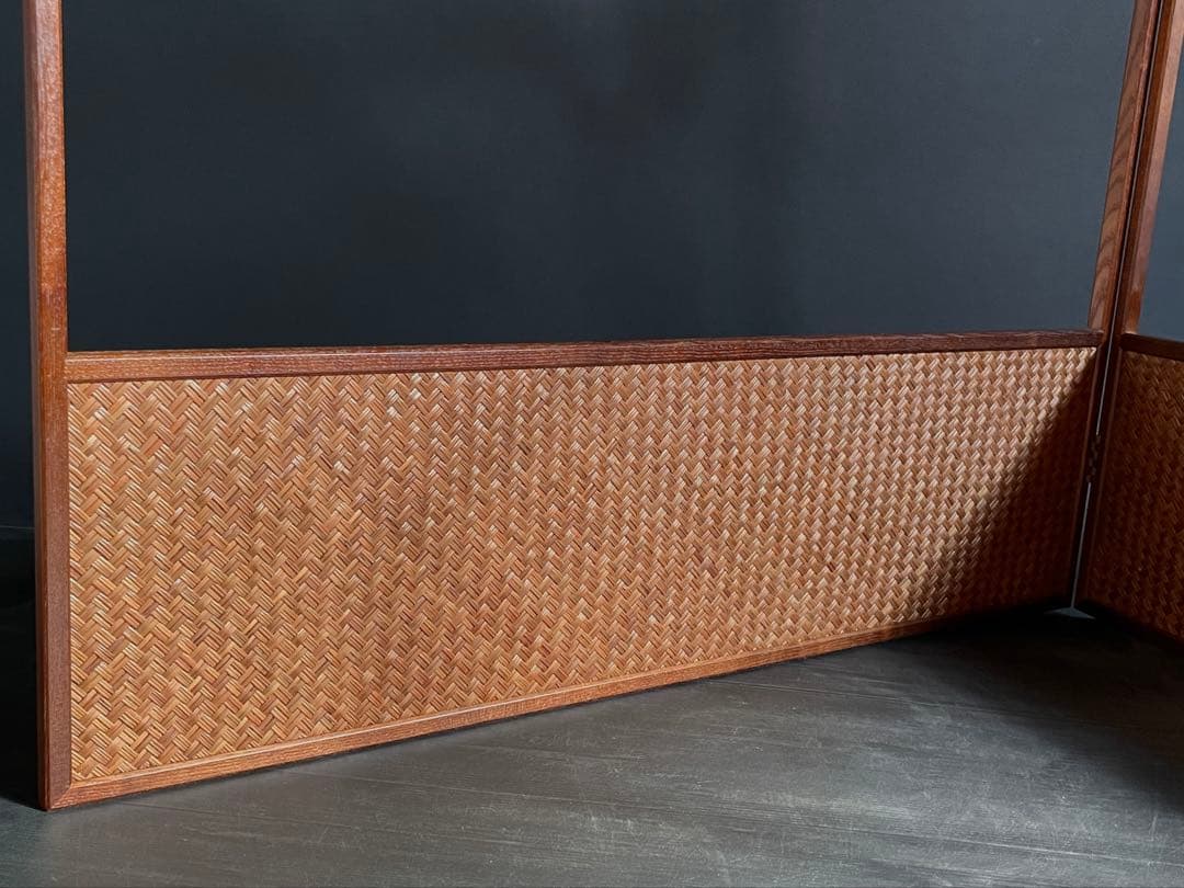 【美品】「母」 網代 鳥の子 両面使い 上透かし 風炉先屏風 桑枠 （206②）