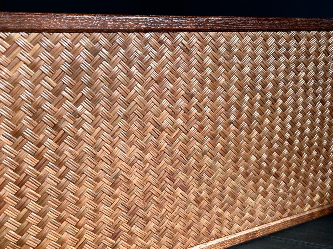 【美品】「母」 網代 鳥の子 両面使い 上透かし 風炉先屏風 桑枠 （206②）