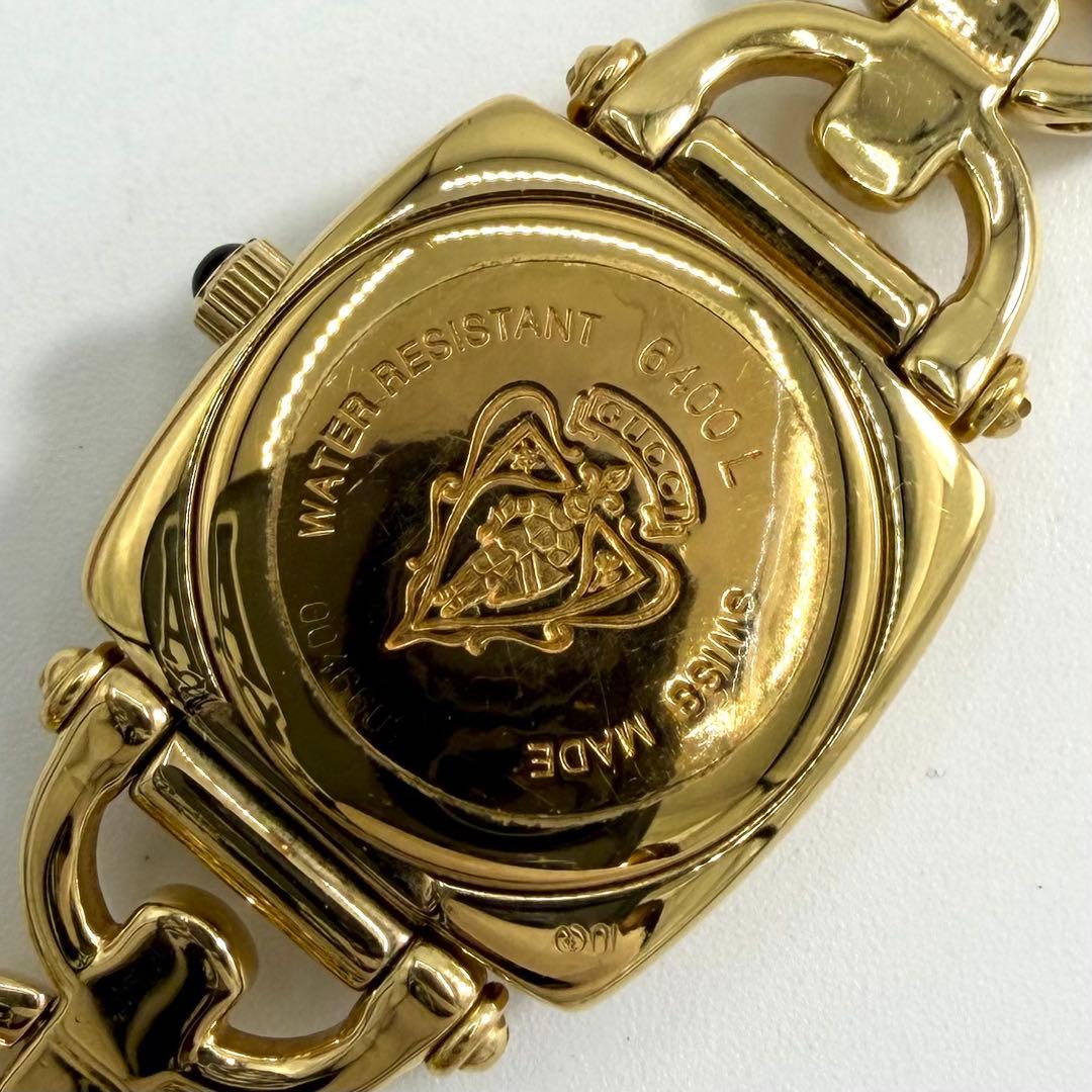 【美品】GUCCI 腕時計 シェル文字盤 6400L バングルウォッチ 金