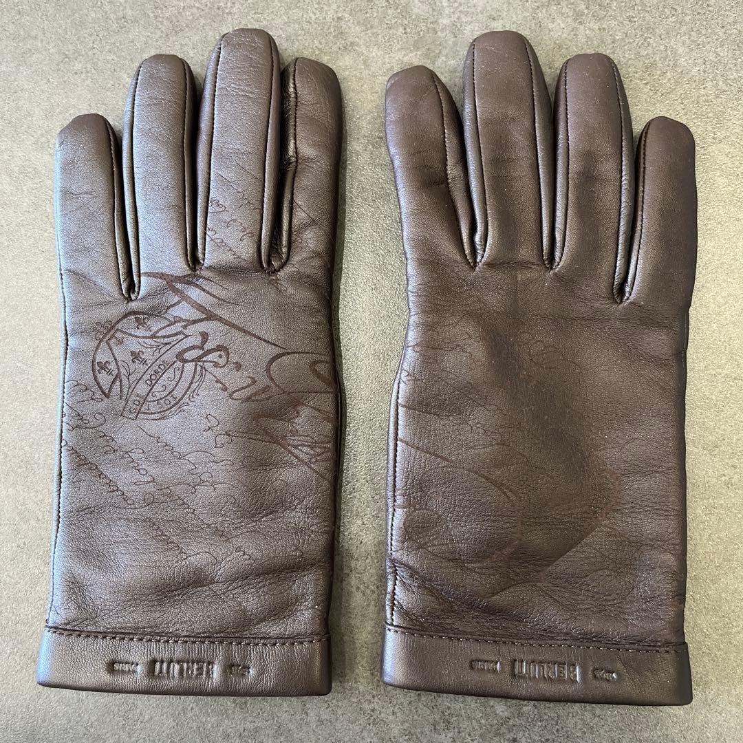 ベルルッティブラウン レザー カリグラフィ手袋 サイズ8