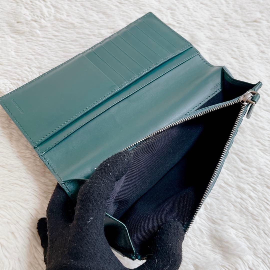 美品 付属完備 BURBERRY バーバリー ロゴ レザー 長財布 折り財布 緑