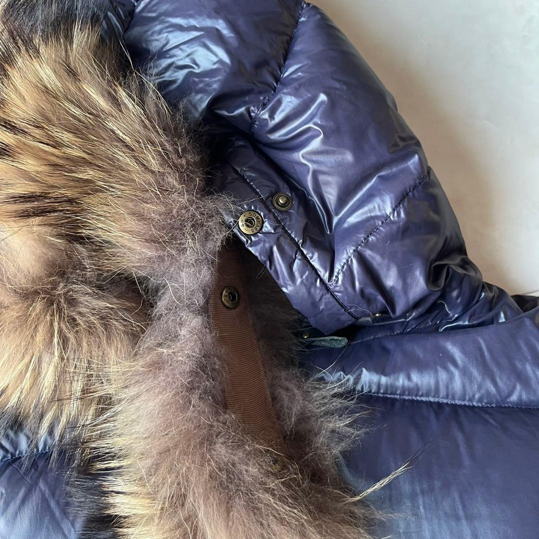 美品 ノンブルアンペール リアルファー ショートダウンジャケット ネイビー F