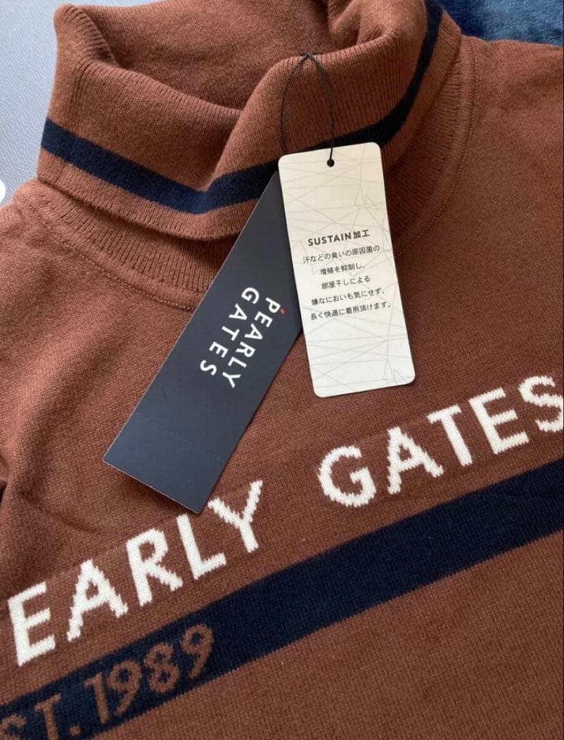 新品 パーリーゲイツ ソフトタッチハイネックニット プルオーバー(5)L/茶