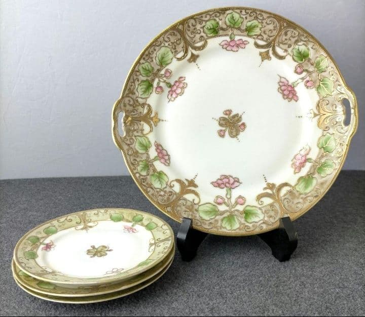 期間限定セール★オールドノリタケ 4点セット 金彩点盛り薔薇絵皿