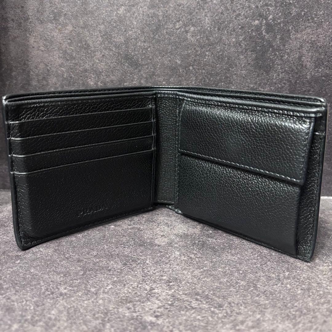PRADA 二つ折り財布 ケース カード収納 三角ロゴ レザー ブラック