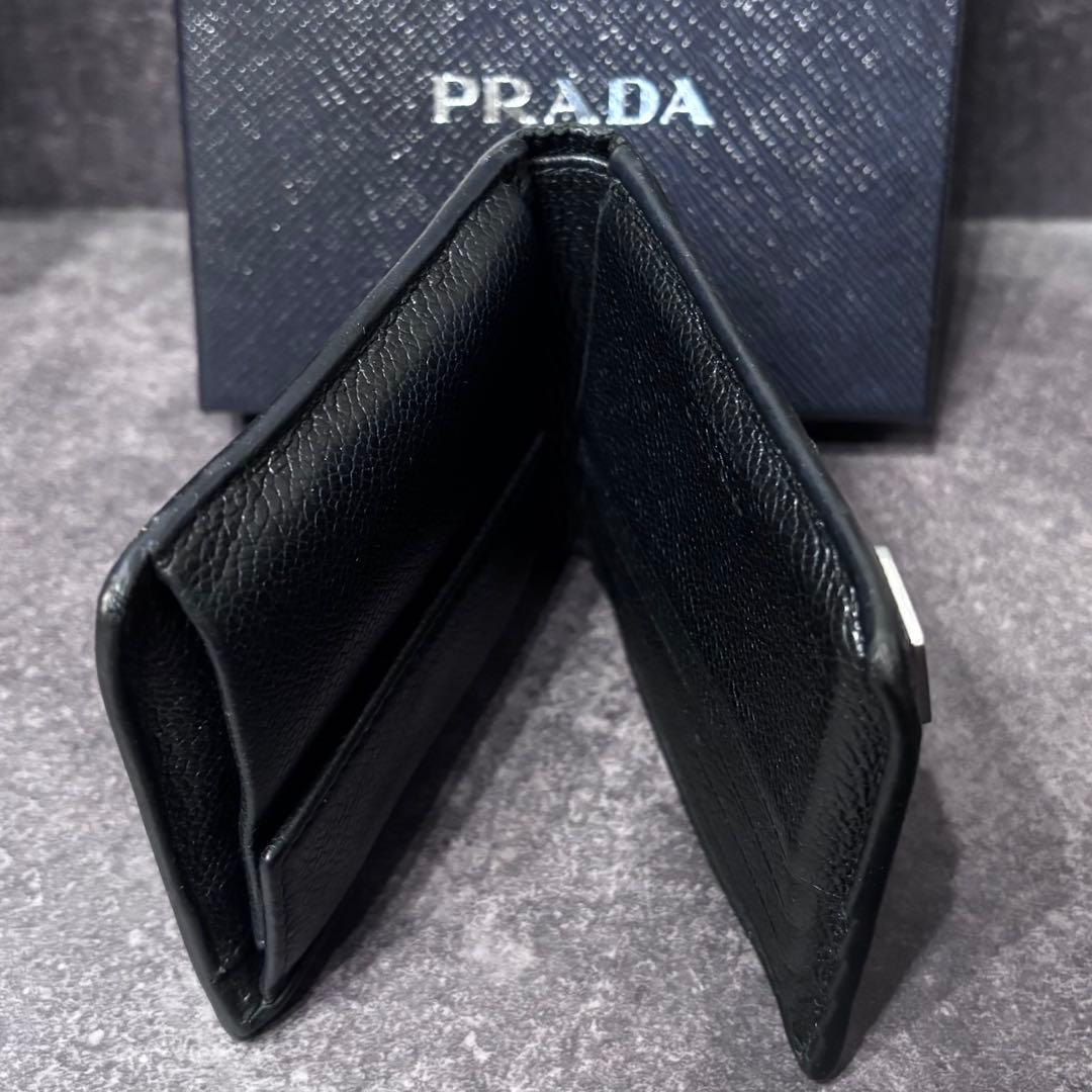 PRADA 二つ折り財布 ケース カード収納 三角ロゴ レザー ブラック