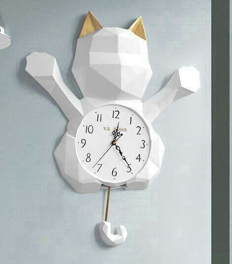 幾何学立体招き猫揺掛時計静音時計石英時計