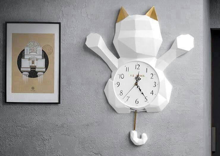 幾何学立体招き猫揺掛時計静音時計石英時計