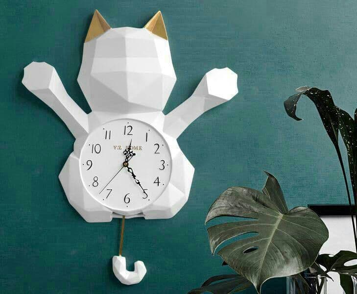 幾何学立体招き猫揺掛時計静音時計石英時計