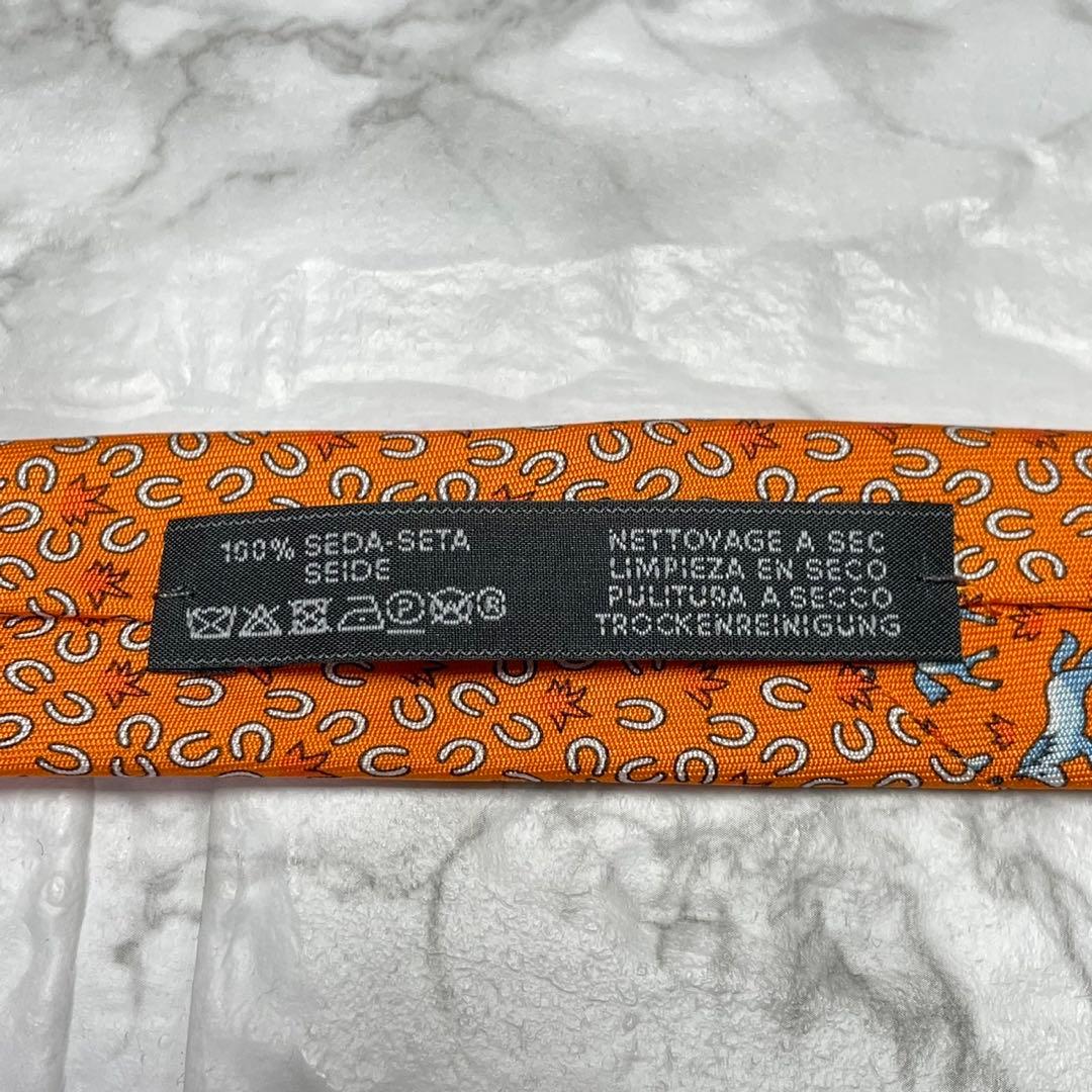 HERMES エルメス　ネクタイ馬蹄　馬　オレンジ