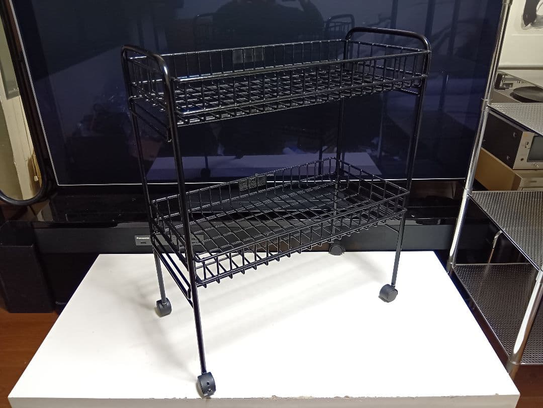 レア　1980's　ポストモダン　ブラック　ワイヤー　ワゴン　ラック　業務什器