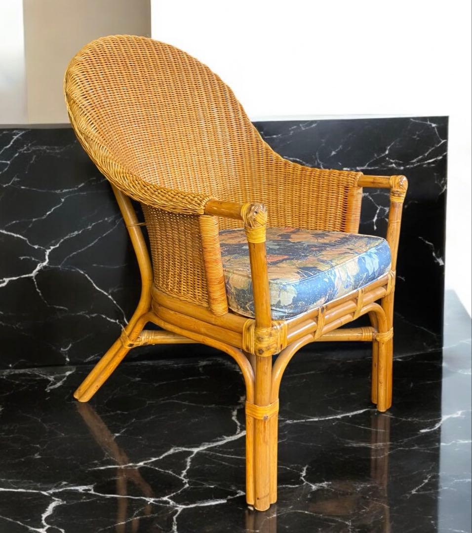 mikeneco 昭和レトロ★クッション付き高級ラタンチェア①
