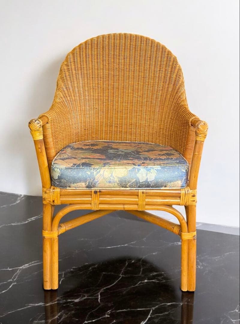 mikeneco 昭和レトロ★クッション付き高級ラタンチェア①