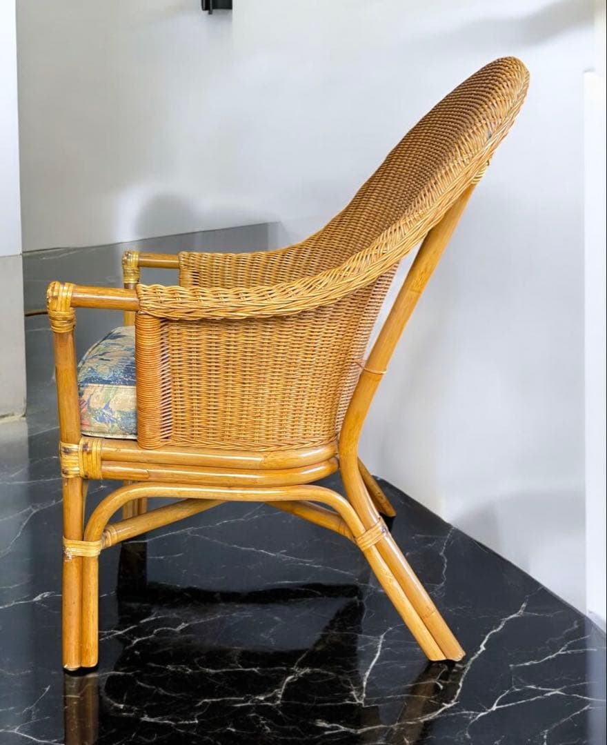 mikeneco 昭和レトロ★クッション付き高級ラタンチェア①