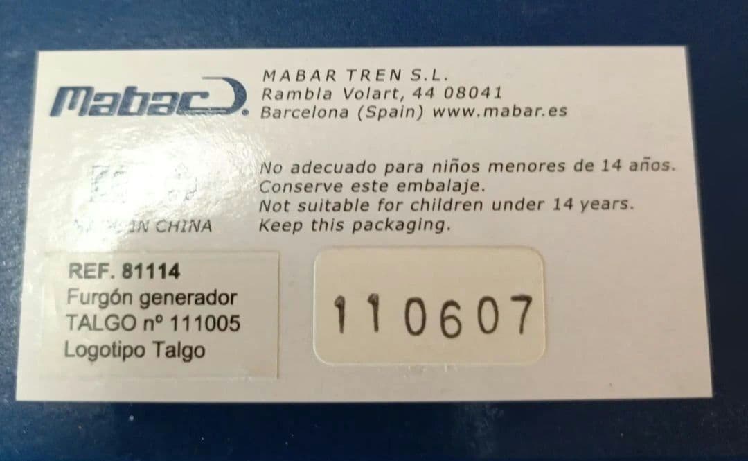 Mabar スペイン国鉄 タルゴ電源車