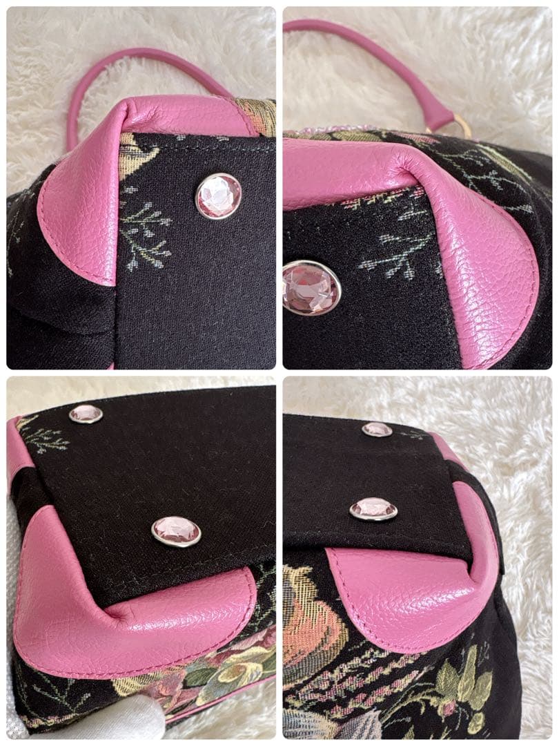 【美品】シンクビー トートバッグ ゴブラン織り 刺繍 スパンコール 花柄 レザー