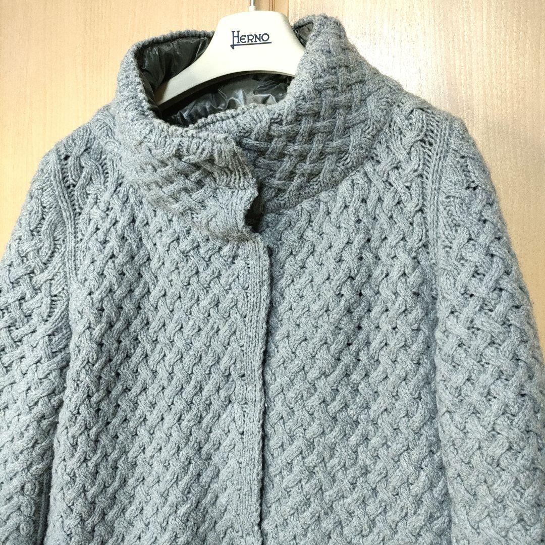 美品✨ヘルノ HERNO 異素材コンビ ニット切替ダウンコート48　大き目サイズ