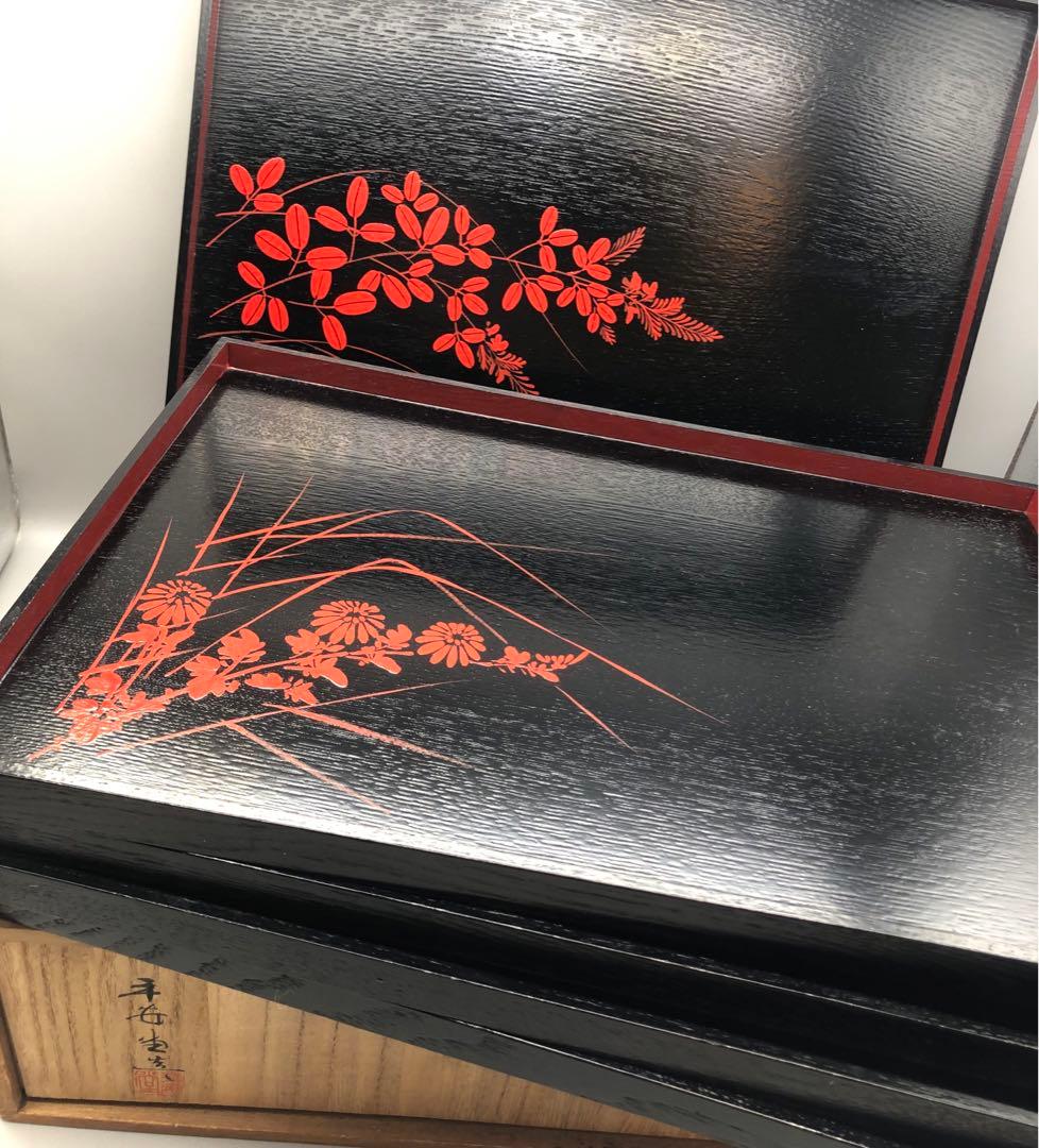 新品未使用木箱入り山田平安堂漆器膳絵違い5種セット宮内庁御用達伝統工芸品