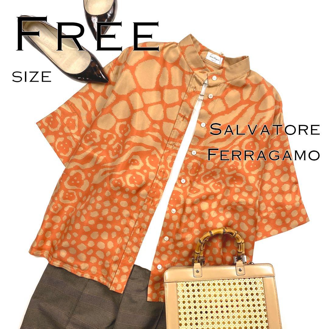 【美品】Salvatore Ferragamoフェラガモ イタリア製シルクシャツ