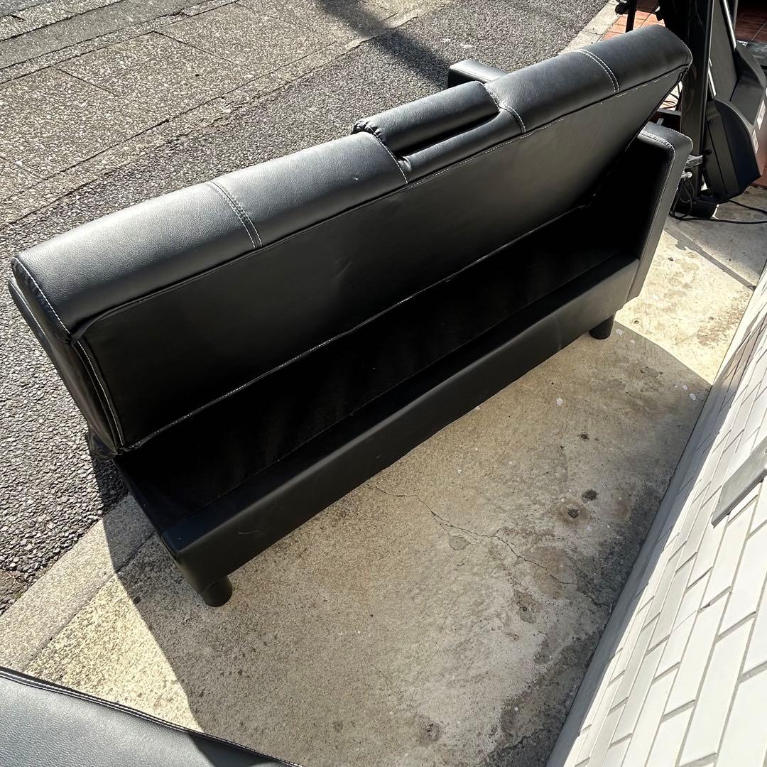 引き取り限定川口市 多機能ソファ　ソファベッド ドリンクホルダー　オットマン 黒