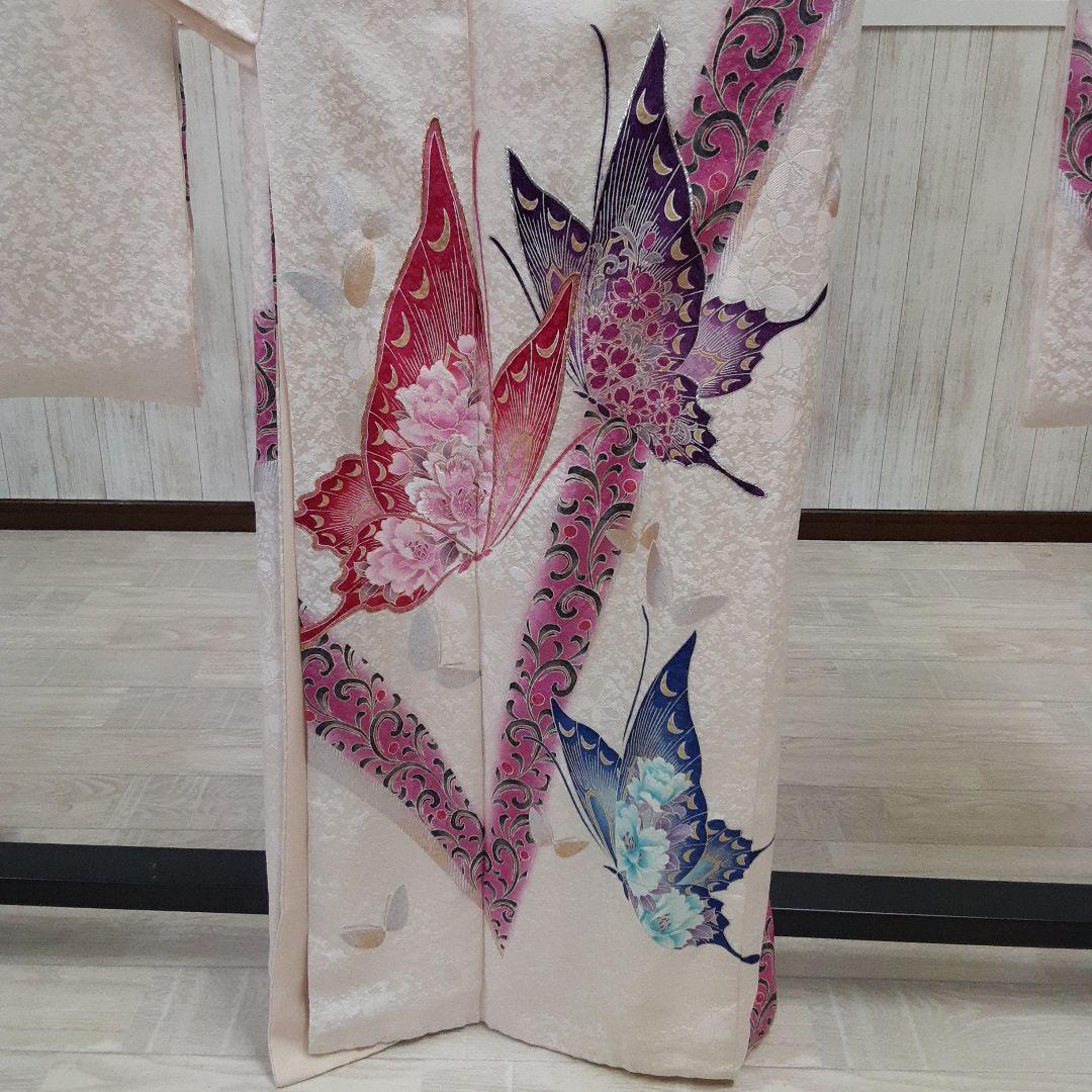 820正絹振袖 白 蝶模様160cm~