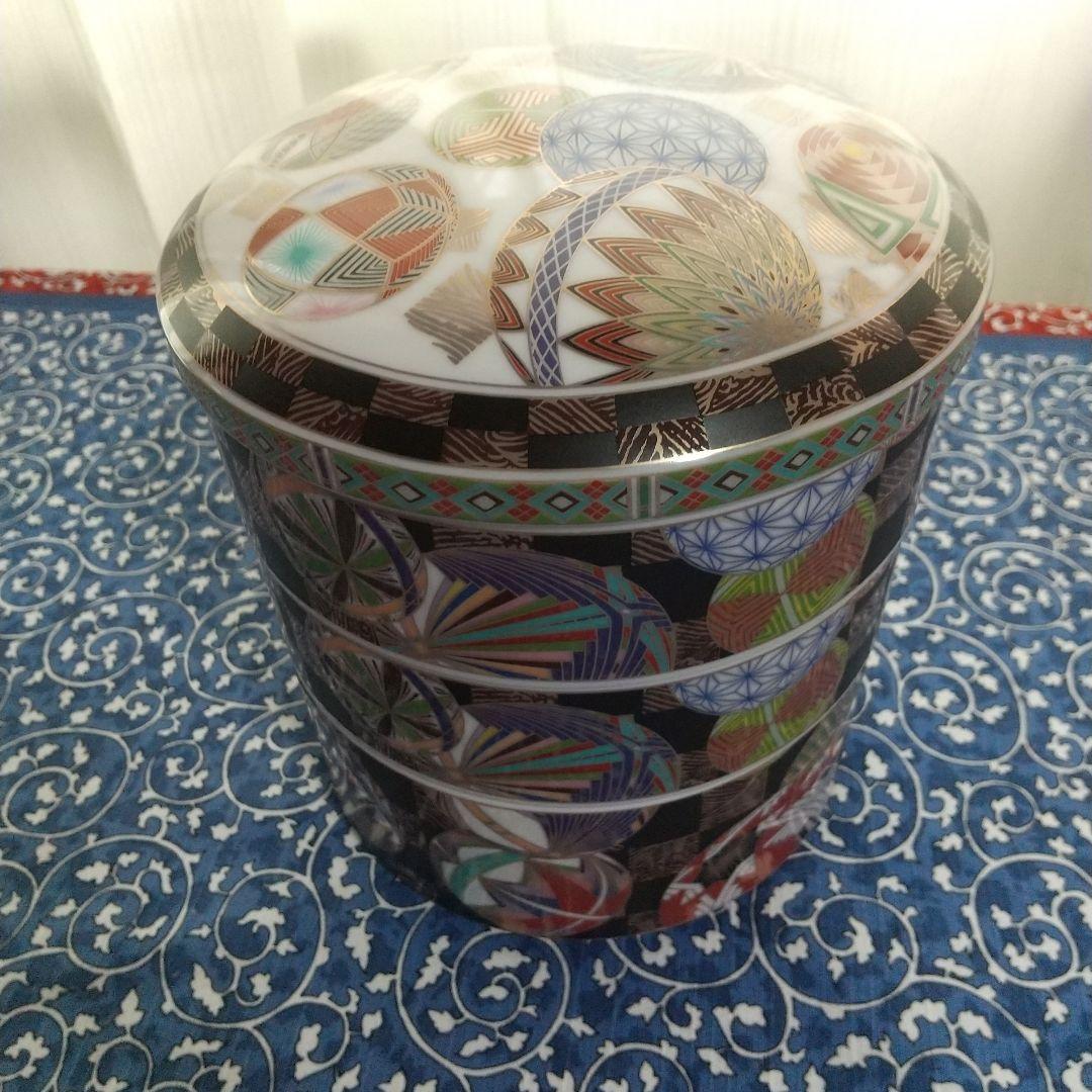 【未使用品】庫山窯◇色絵手鞠 金彩 絢爛豪華◇三段重