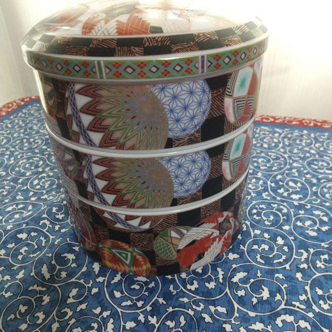 【未使用品】庫山窯◇色絵手鞠 金彩 絢爛豪華◇三段重