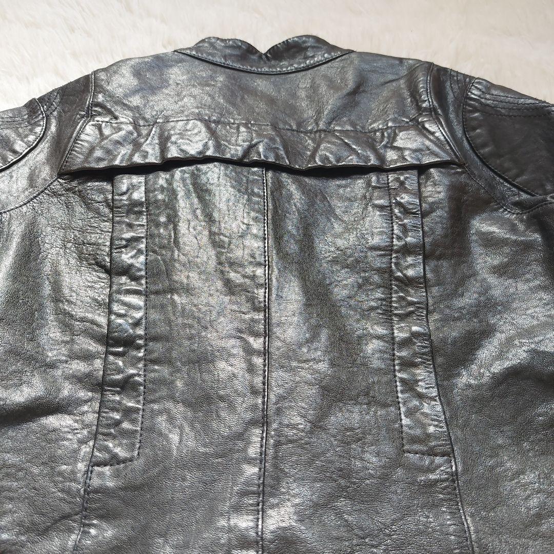 ラムレザー Loungedress ダブルライダースジャケット クロップド丈 黒