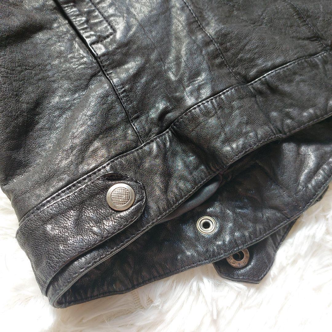 ラムレザー Loungedress ダブルライダースジャケット クロップド丈 黒