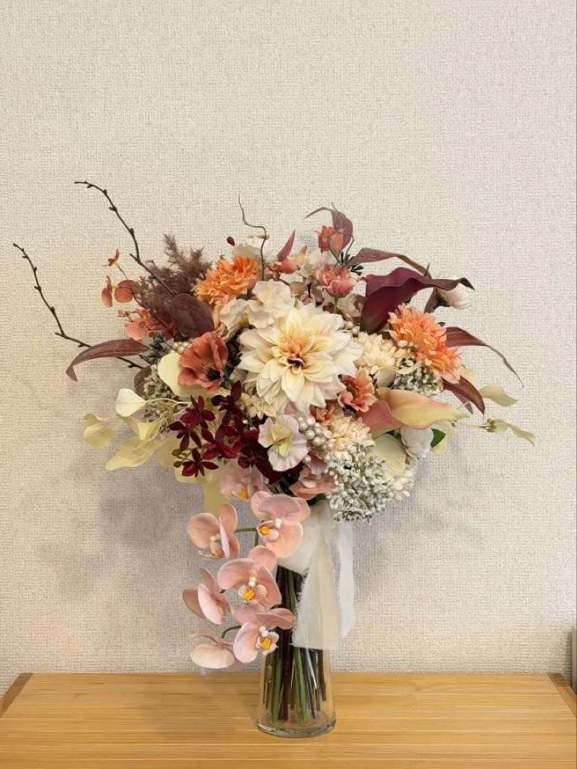 アートフラワーブーケ ピンクオレンジ