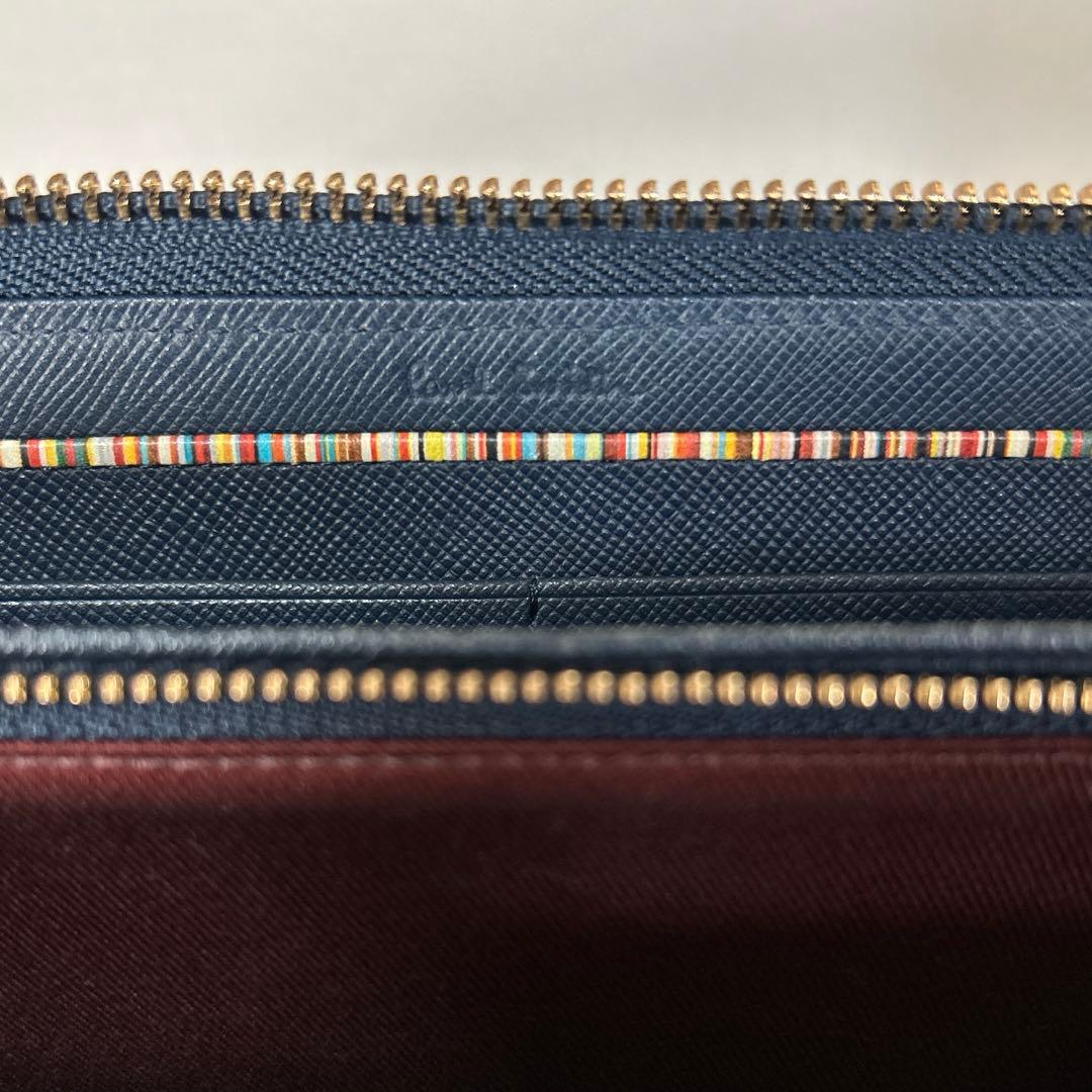 Paul Smith 長財布 ラウンドファスナージップストローグレインネイビー