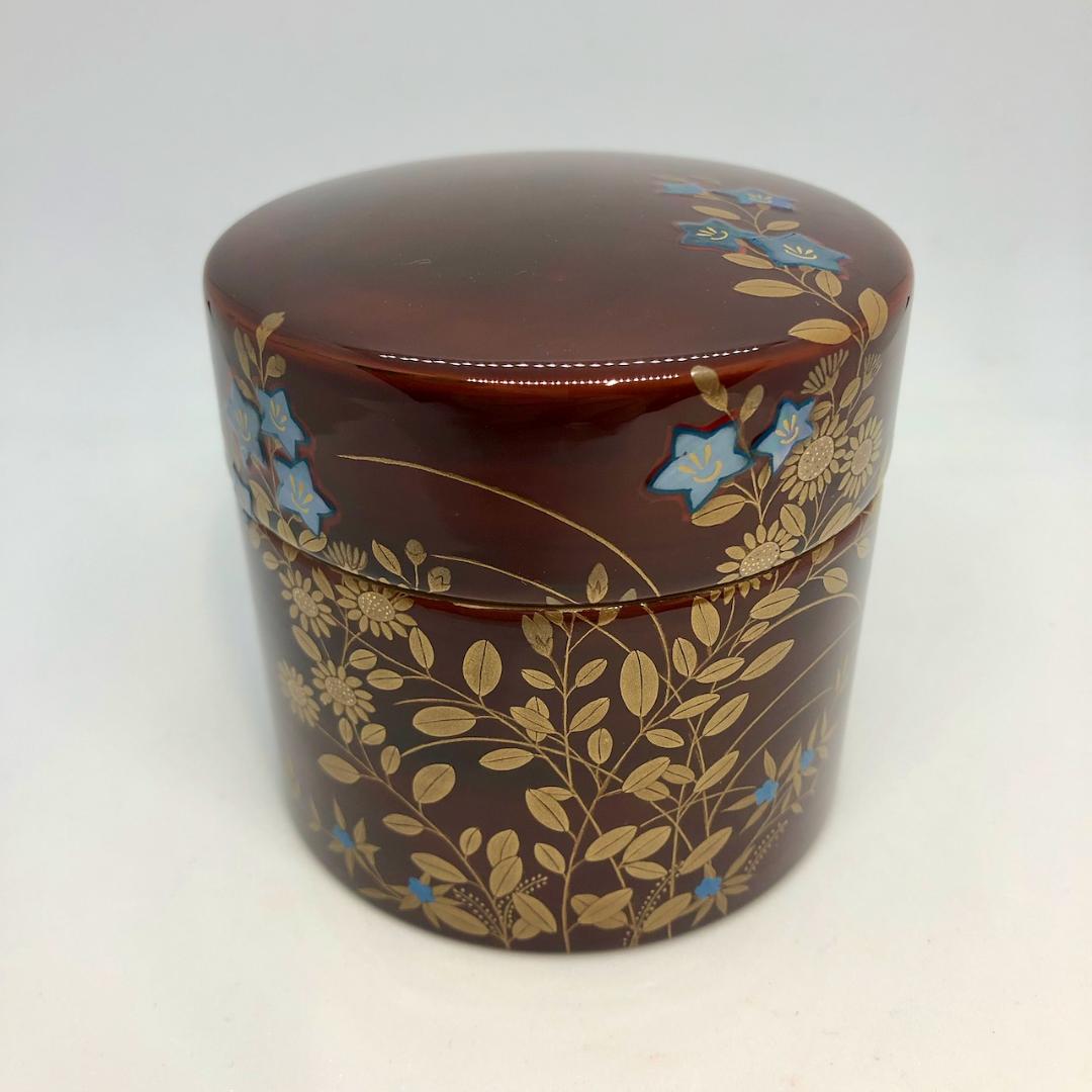 輪島塗　萩蒔絵　茶道具　棗　国産漆使用　溜塗り　螺鈿