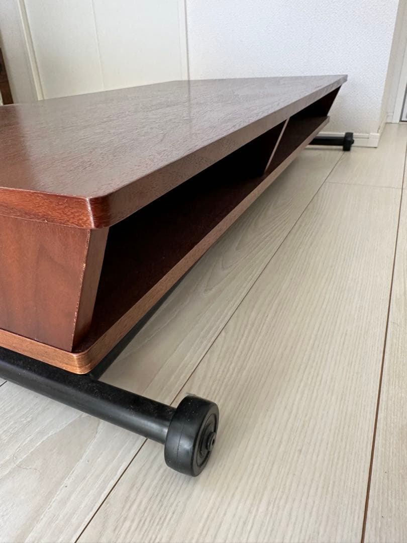 リフティング テーブル シェルフ 昇降式　無段階　ウォールナット　収納棚付き