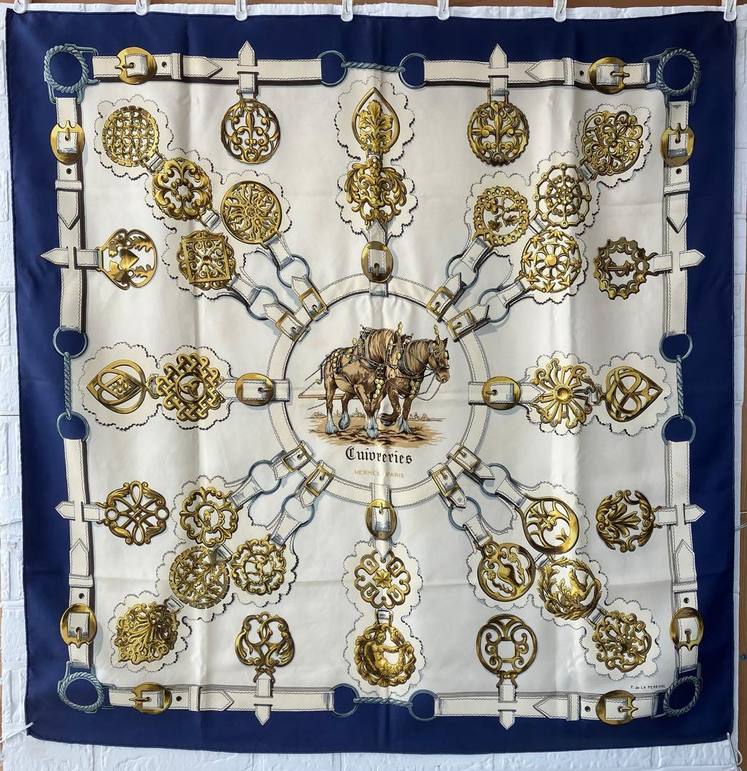 HERMES　エルメス　カレ90　大判スカーフ　銅細工　5434
