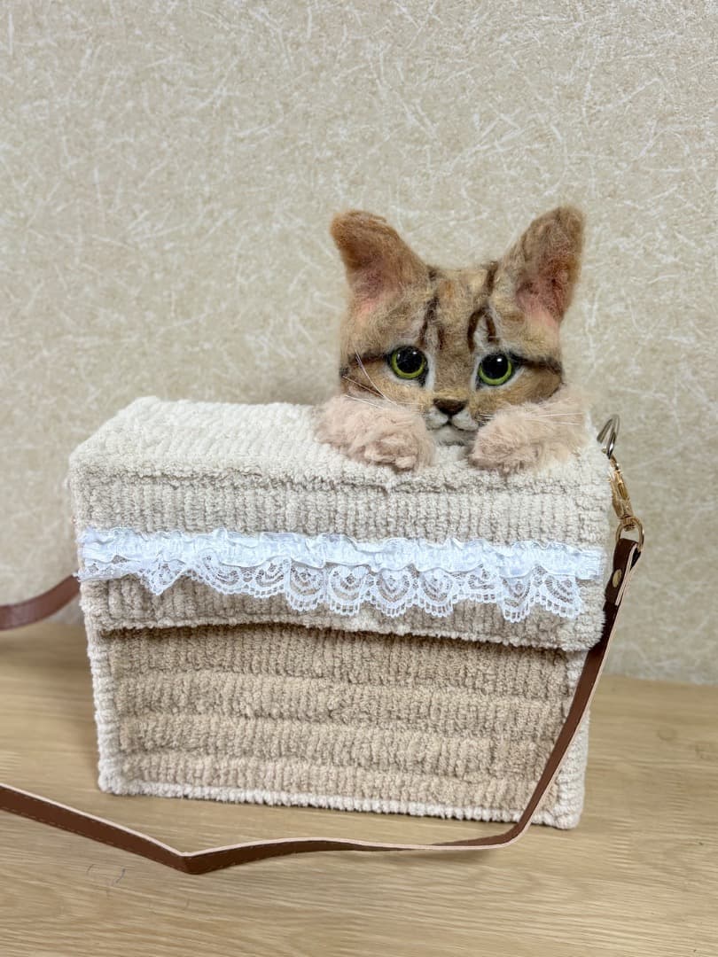 羊毛フェルト　茶トラ猫毛糸ショルダーバッグ【ハンドメイド 猫 ハンドメイド