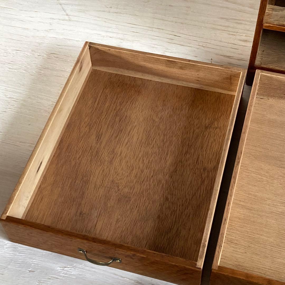 古い楢 無垢材 5杯 あられ組 小引き出し 古道具 古家具