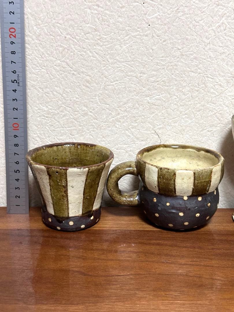 未使用あり阿部誠　大皿小中皿長皿マグカップゴブレットカップ笠間焼き7点セット