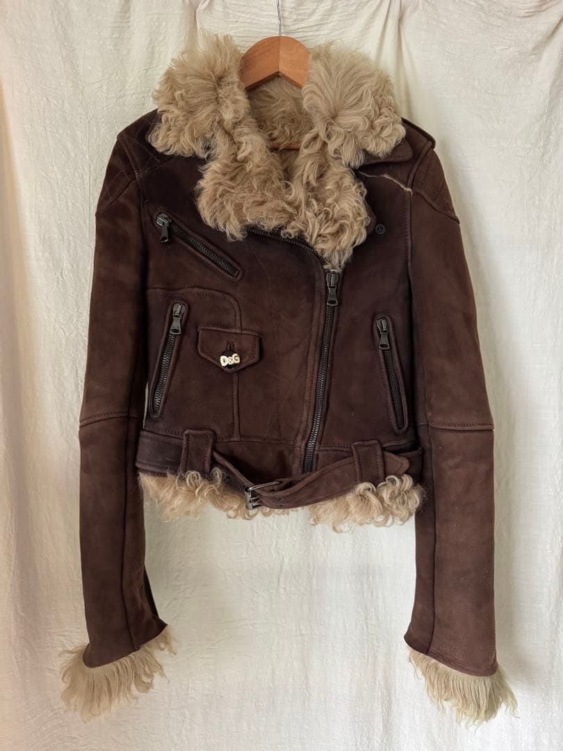 D&G ドルチェ＆ガッバーナ ムートン ライダースジャケット 本革 羊革