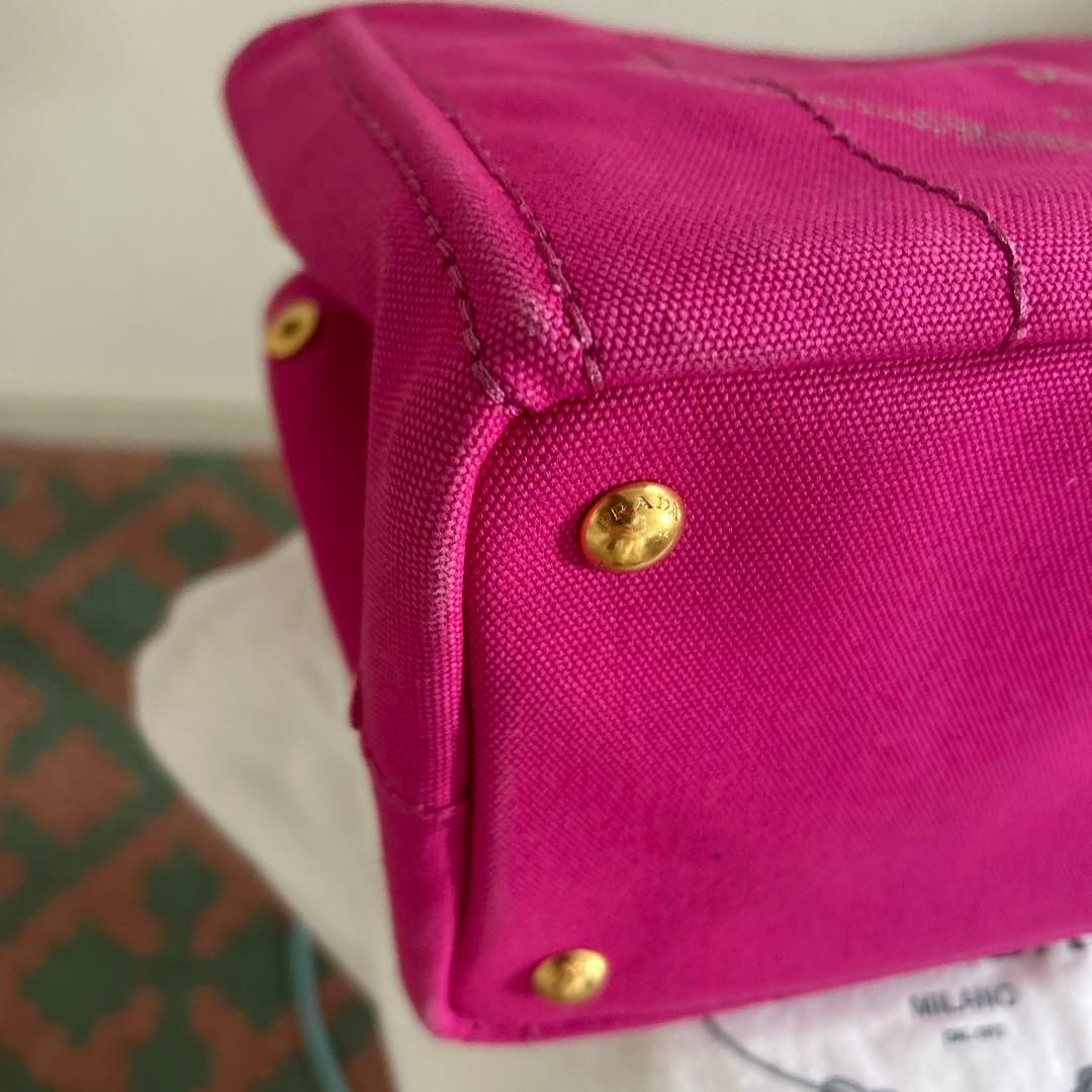 美品　プラダ　カナパ　キャンバストートバッグ　ピンク