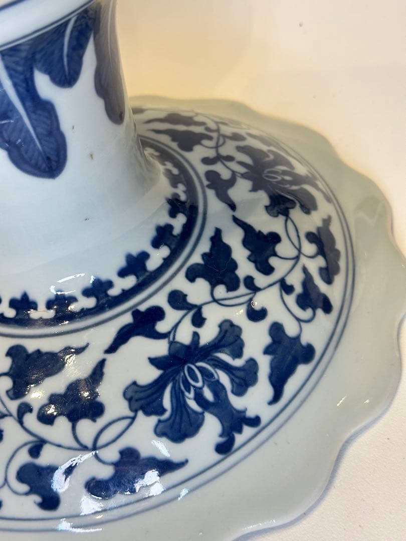 大清乾隆年製 青花 高台果実器 皿 果実文 石榴・葡萄文 中国古陶磁 観賞 収蔵