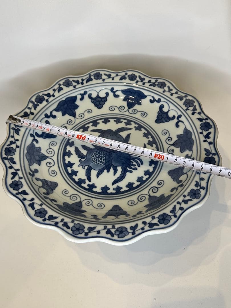 大清乾隆年製 青花 高台果実器 皿 果実文 石榴・葡萄文 中国古陶磁 観賞 収蔵