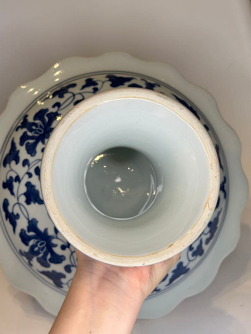 大清乾隆年製 青花 高台果実器 皿 果実文 石榴・葡萄文 中国古陶磁 観賞 収蔵