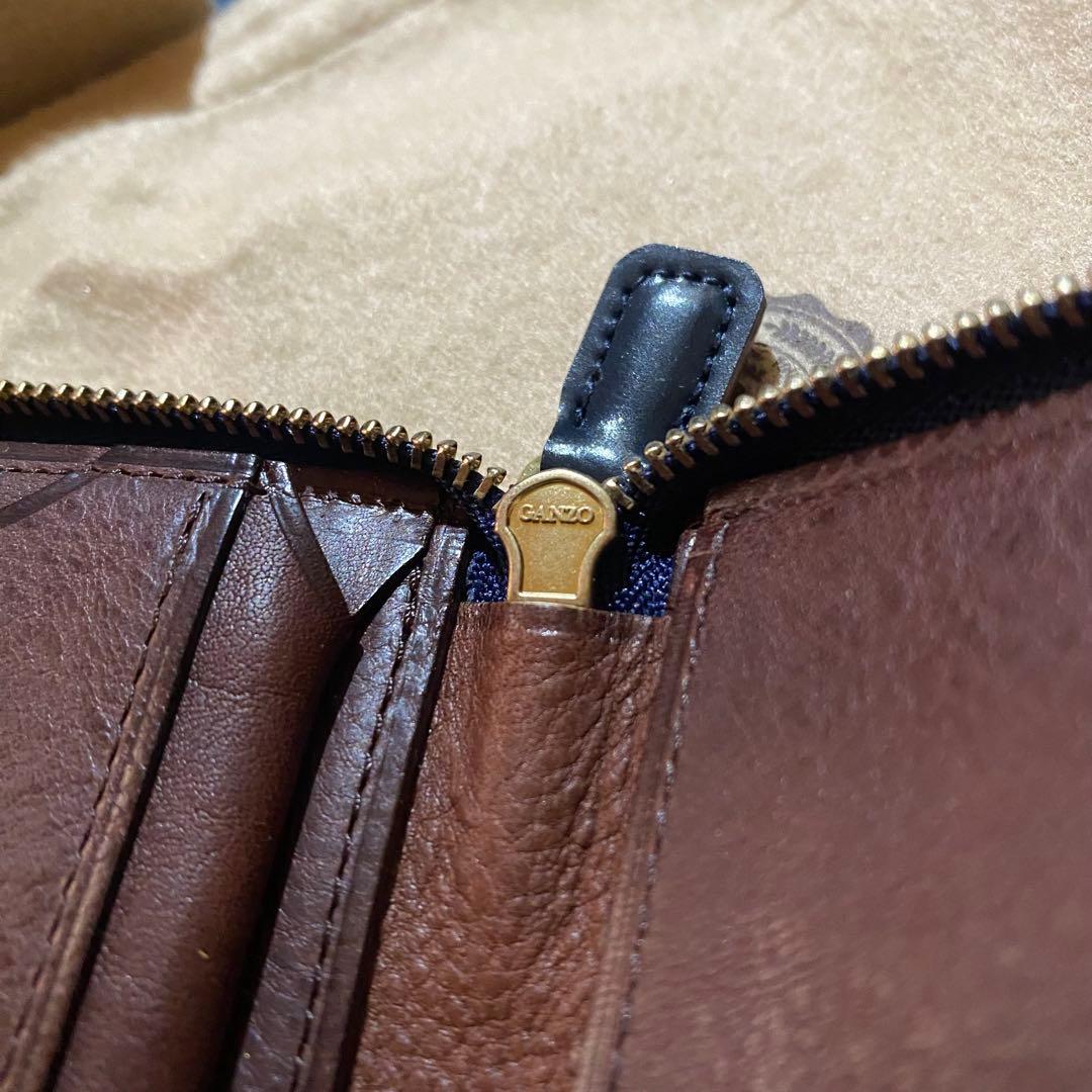 希少 GANZO 大阪限定　コンパクトジップウォレット　ネイビー×タバコ　新品