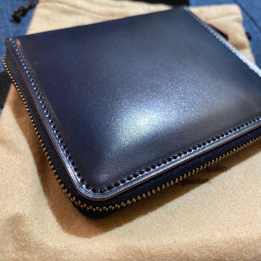 希少 GANZO 大阪限定　コンパクトジップウォレット　ネイビー×タバコ　新品