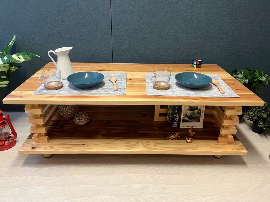 【送料無料】 ローテーブル 和風 木組格子形 120cm 60cm 杉