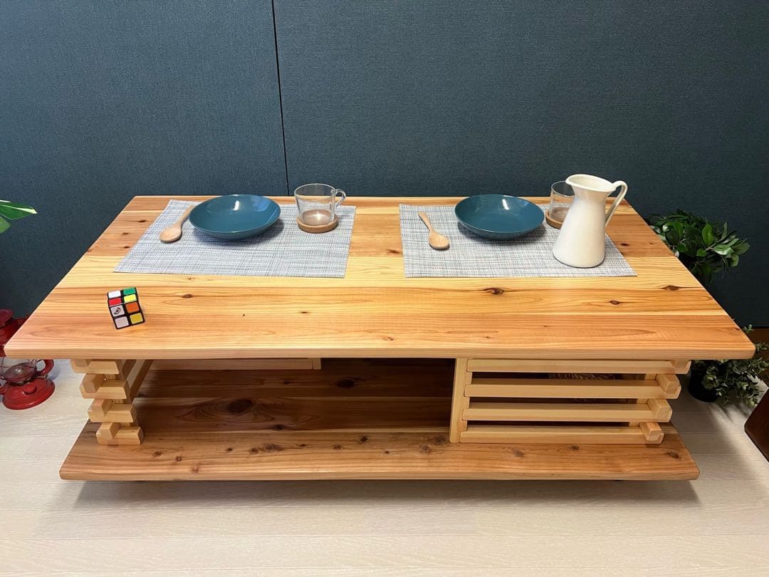 【送料無料】 ローテーブル 和風 木組格子形 120cm 60cm 杉