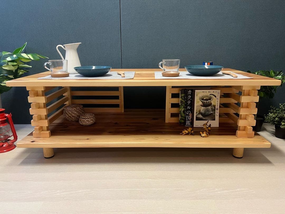 【送料無料】 ローテーブル 和風 木組格子形 120cm 60cm 杉